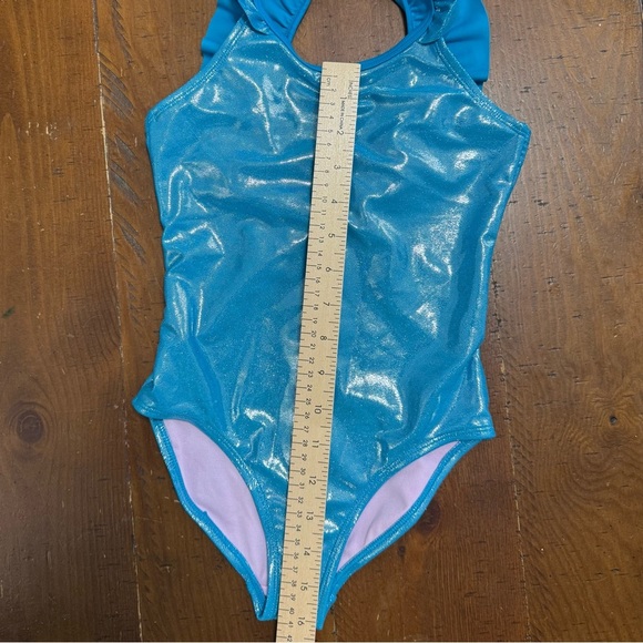 Shimmering Blue Ruffle Swimsuit - Picture 6 of 8